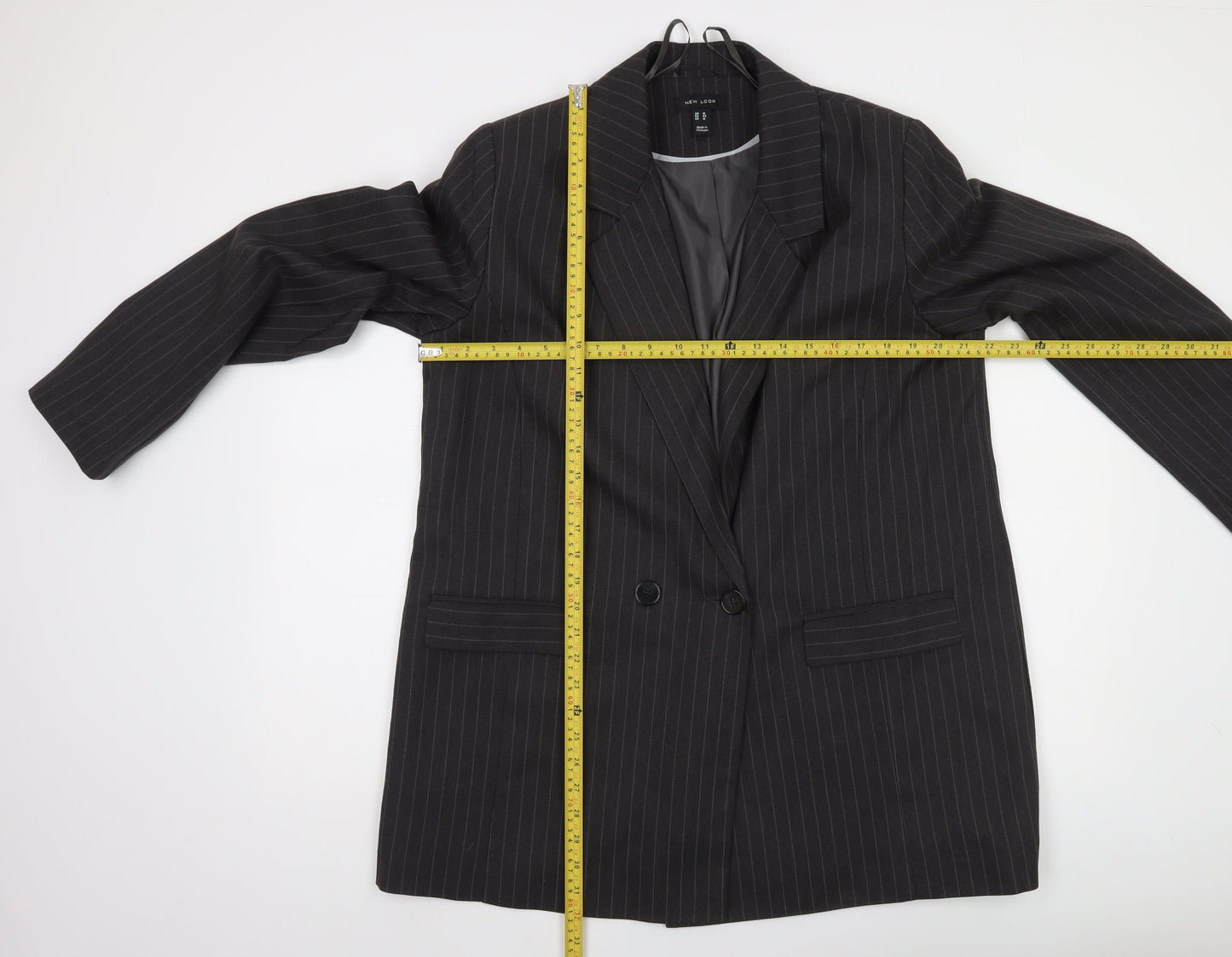 New Look Women’s Black Pinstripe Double-Breasted Suit Jacket UK 16