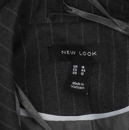 New Look Women’s Black Pinstripe Double-Breasted Suit Jacket UK 16