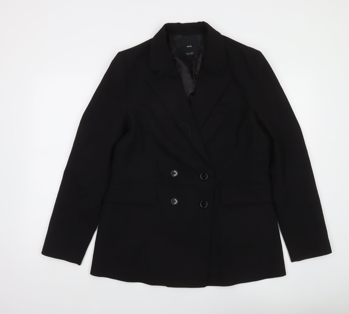 MNG Women's Black Double-Breasted Blazer Size 10 Regular Fit