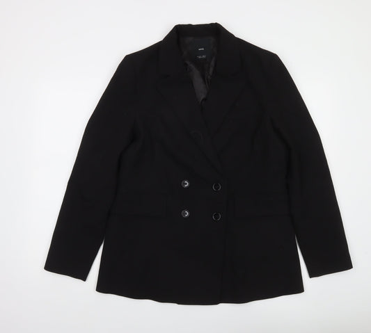 MNG Women's Black Double-Breasted Blazer Size 10 Regular Fit