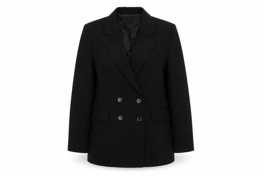 MNG Women's Black Double-Breasted Blazer Size 10 Regular Fit