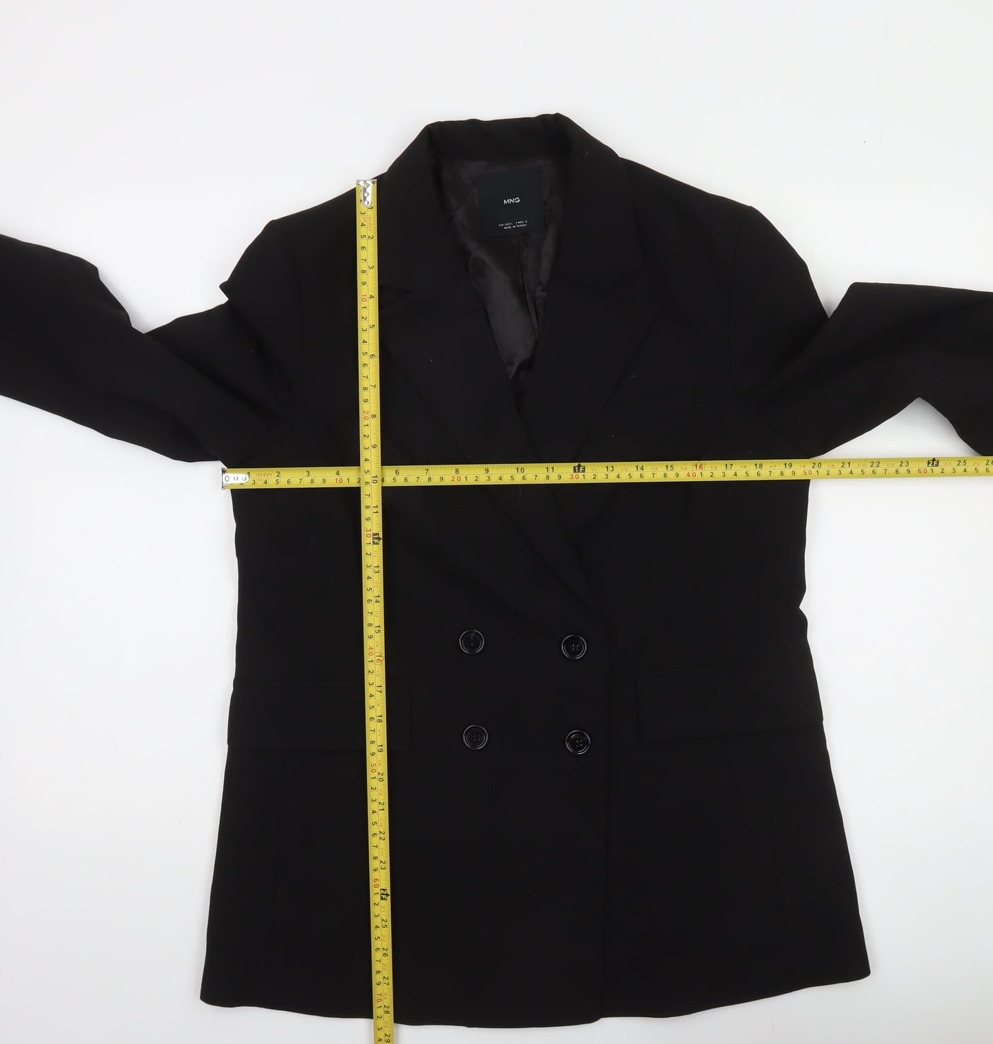 MNG Women's Black Double-Breasted Blazer Size 10 Regular Fit