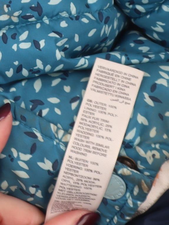 FatFace Girls Blue Floral Hooded Puffer Coat 8-9 Years Winter Lined Jacket