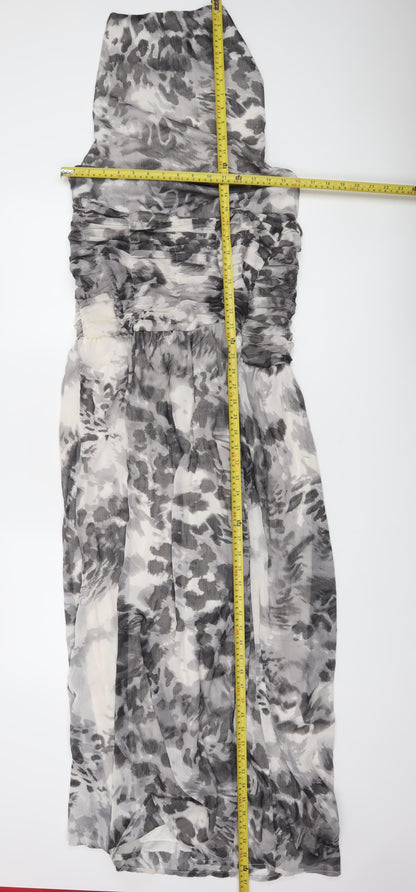 Boohoo Women Grey Animal Print Strapless Maxi Dress Size 14