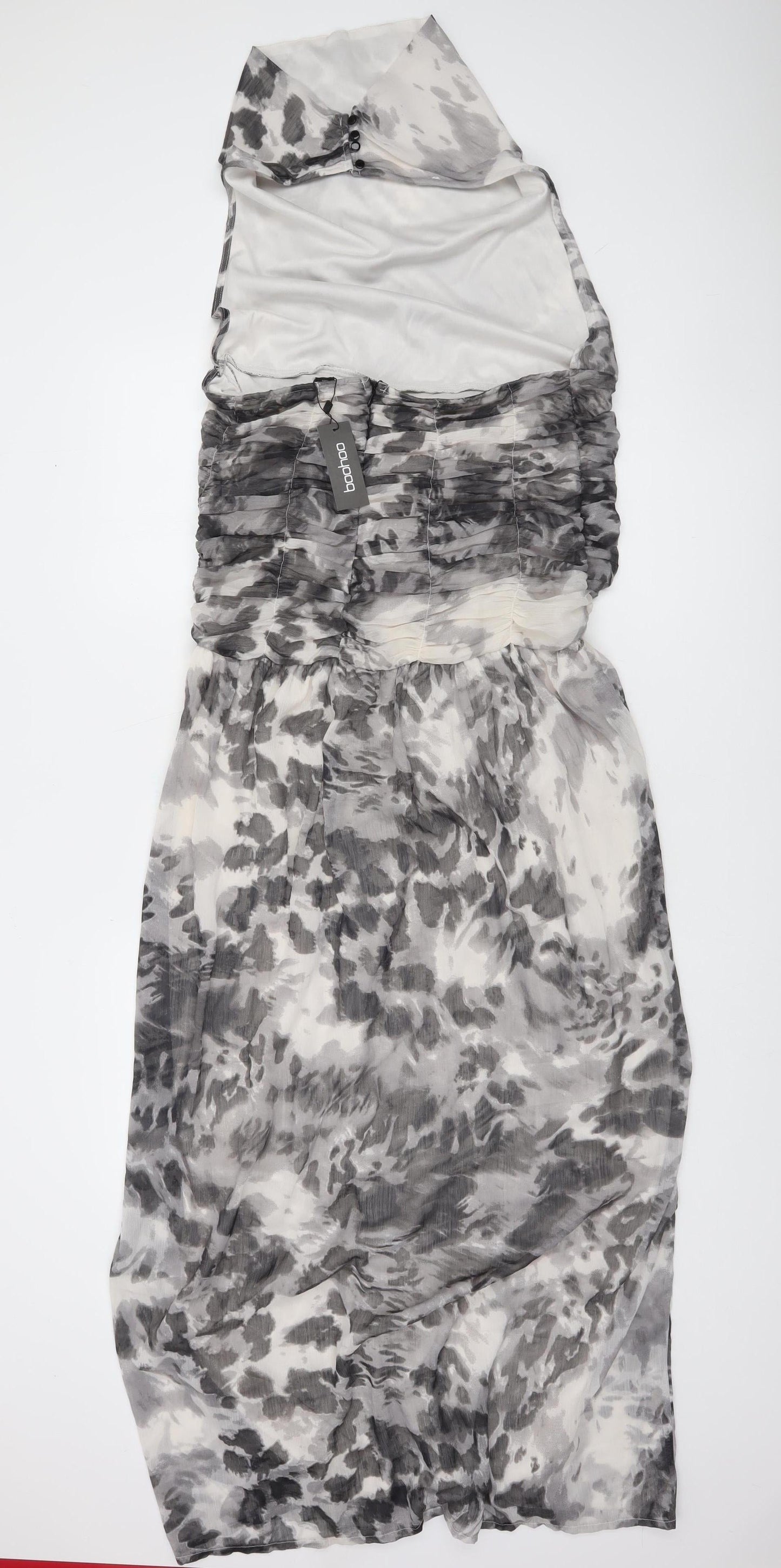Boohoo Women Grey Animal Print Strapless Maxi Dress Size 14