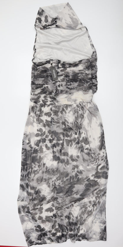 Boohoo Women Grey Animal Print Strapless Maxi Dress Size 14