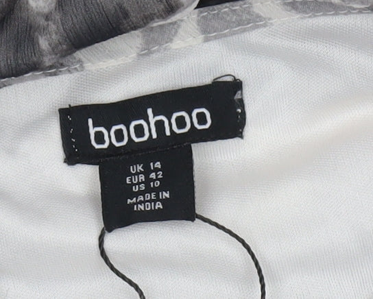 Boohoo Women Grey Animal Print Strapless Maxi Dress Size 14
