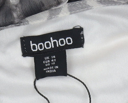 Boohoo Women Grey Animal Print Strapless Maxi Dress Size 14