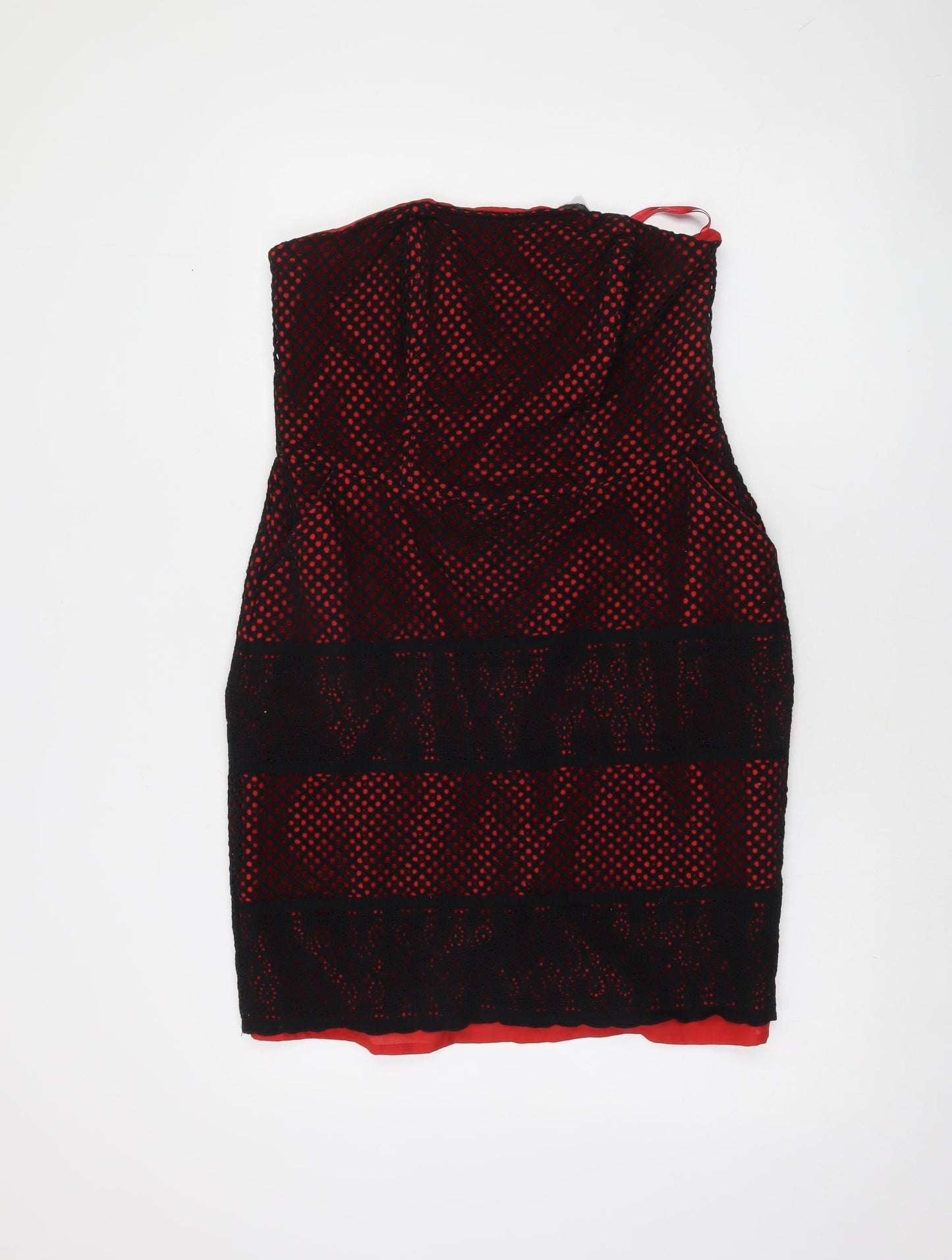Papaya Women’s Red Black Lace Strapless Bodycon Dress Size 14