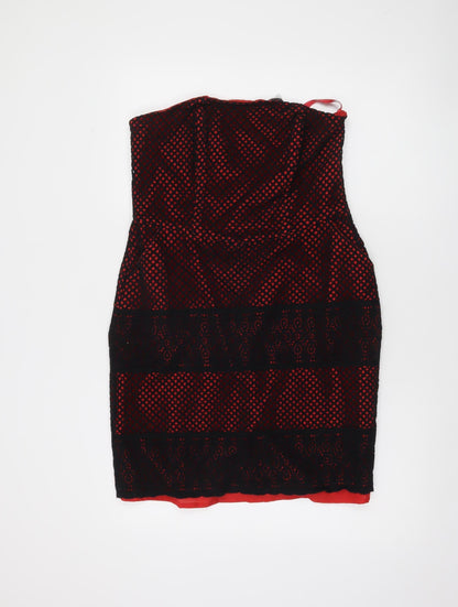 Papaya Women’s Red Black Lace Strapless Bodycon Dress Size 14