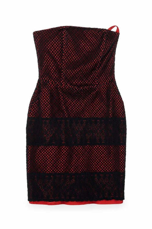 Papaya Women’s Red Black Lace Strapless Bodycon Dress Size 14