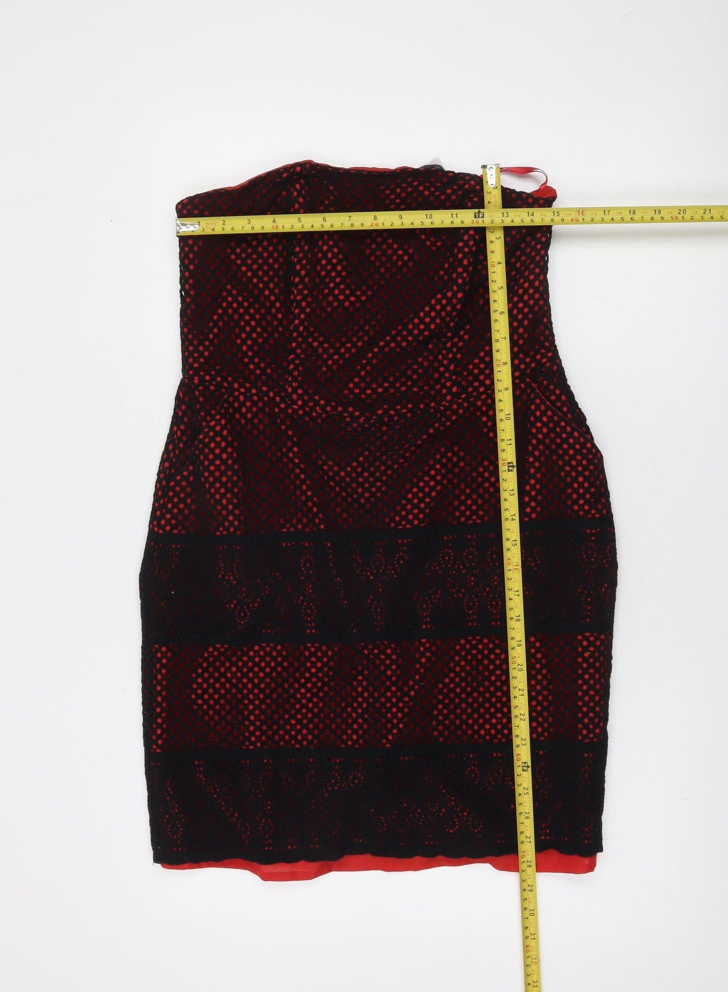 Papaya Women’s Red Black Lace Strapless Bodycon Dress Size 14