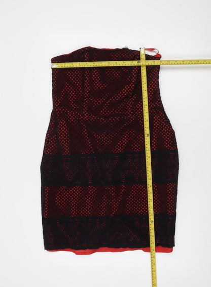 Papaya Women’s Red Black Lace Strapless Bodycon Dress Size 14