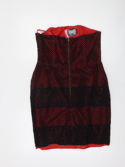 Papaya Women’s Red Black Lace Strapless Bodycon Dress Size 14