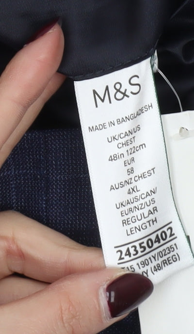 Marks and Spencer Men's Blue Check 48in Regular Fit Suit Jacket