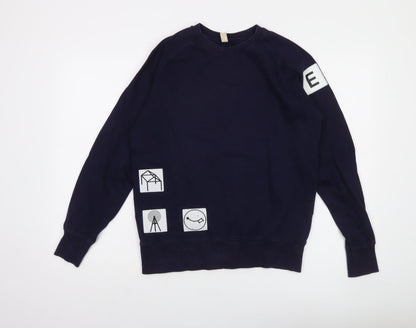 Earth Positive Men's Blue Organic Cotton Graphic Sweatshirt Size S