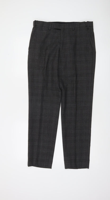 Marks and Spencer Men's Grey Check Wool Blend Dress Trousers 32W 31L