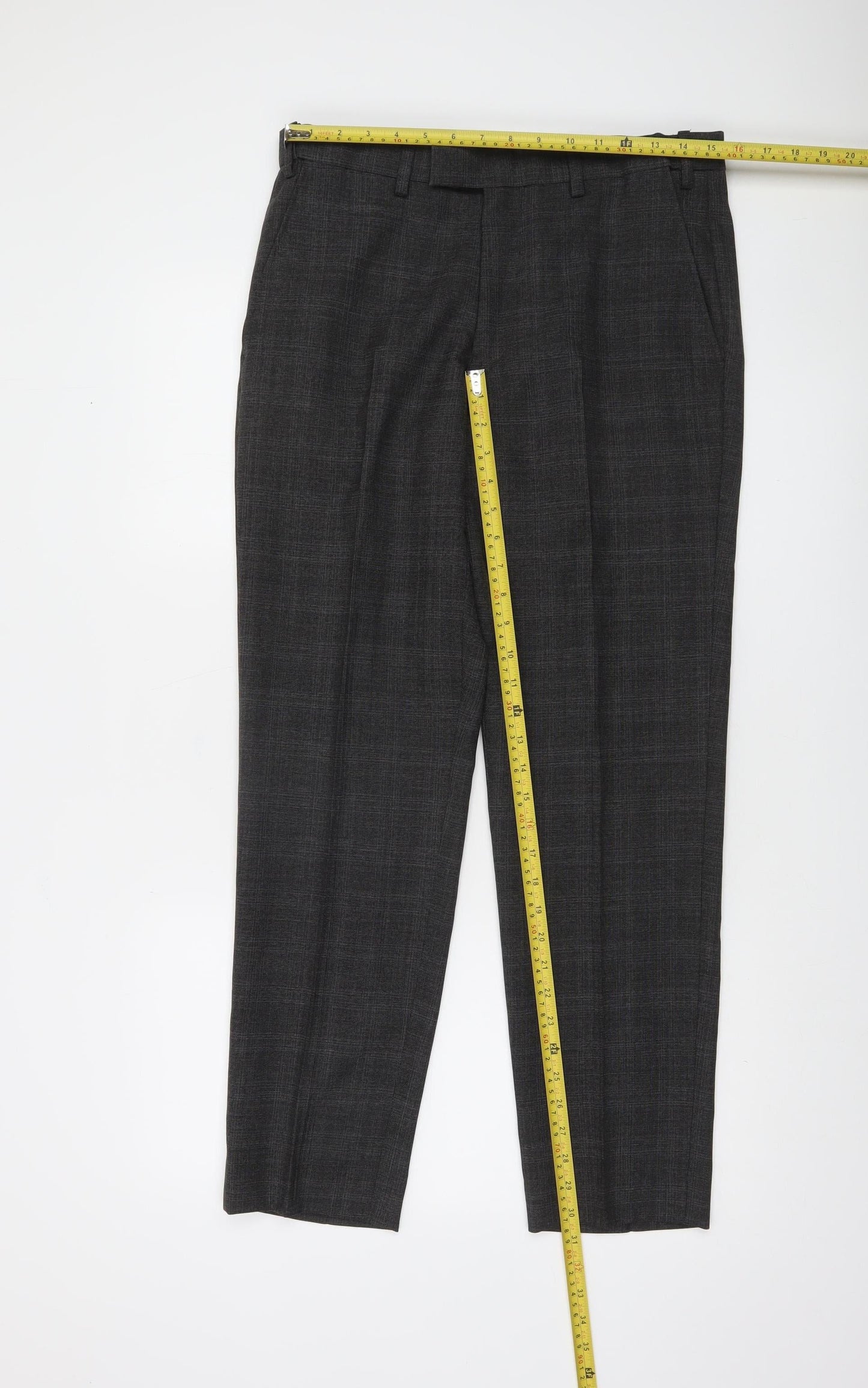 Marks and Spencer Men's Grey Check Wool Blend Dress Trousers 32W 31L