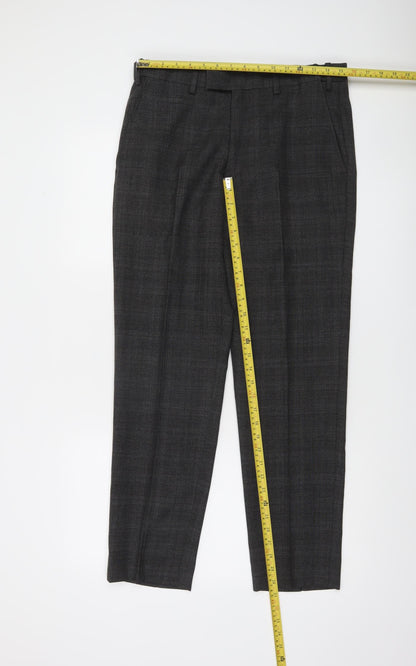 Marks and Spencer Men's Grey Check Wool Blend Dress Trousers 32W 31L