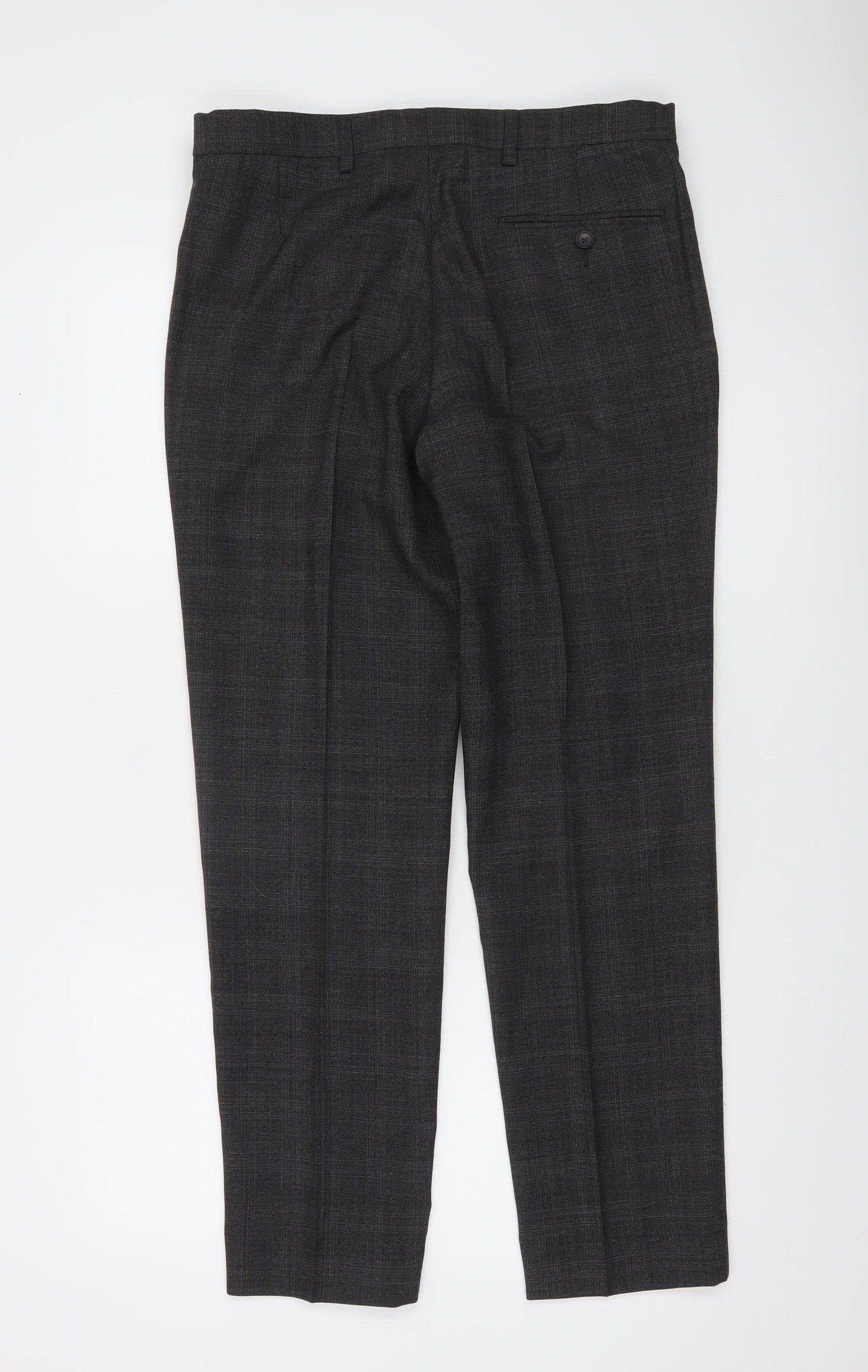 Marks and Spencer Men's Grey Check Wool Blend Dress Trousers 32W 31L