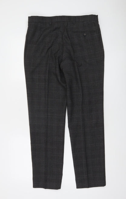Marks and Spencer Men's Grey Check Wool Blend Dress Trousers 32W 31L
