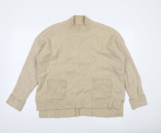 Fat Face Women’s Beige Cable-Knit Mock Neck Wool Blend Jumper Size 12