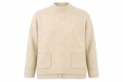 FatFace Women’s Beige Cable-Knit Mock Neck Wool Blend Jumper Size 12