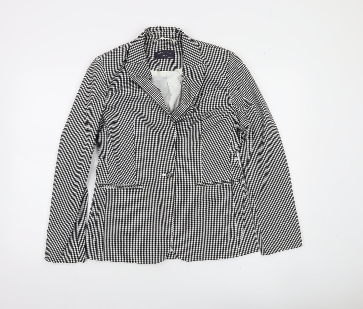 Marks and Spencer Women's Black Check Slim Fit Blazer Size 8