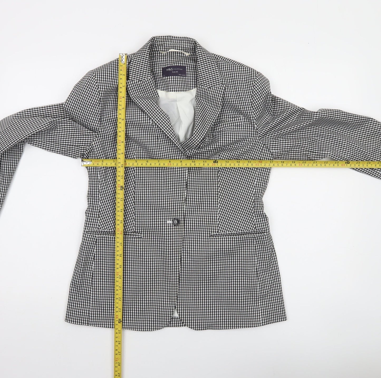 Marks and Spencer Women's Black Check Slim Fit Blazer Size 8