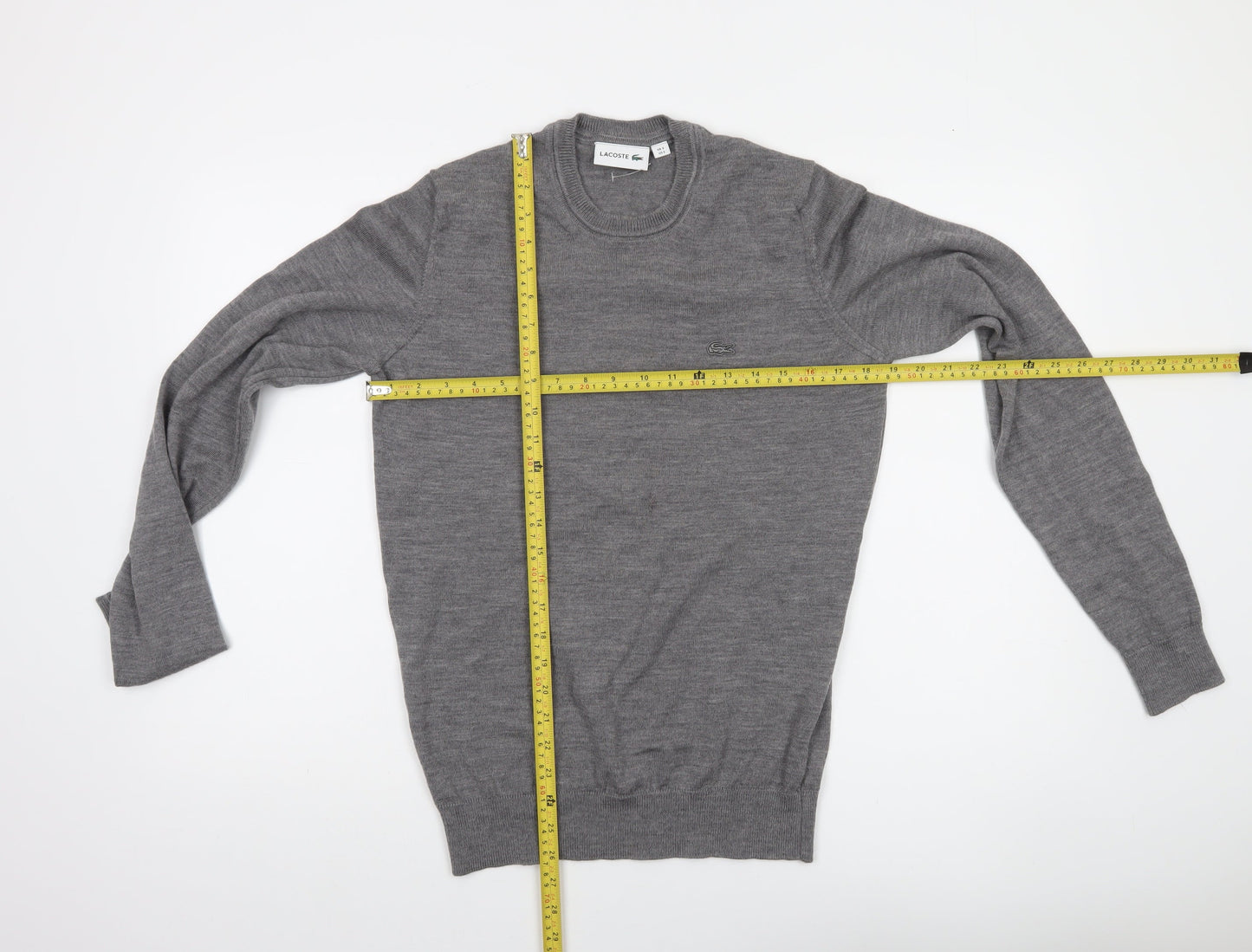 Lacoste Men's Grey Pure New Wool Crew Neck Jumper Size S