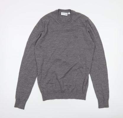 Lacoste Men's Grey Pure New Wool Crew Neck Jumper Size S