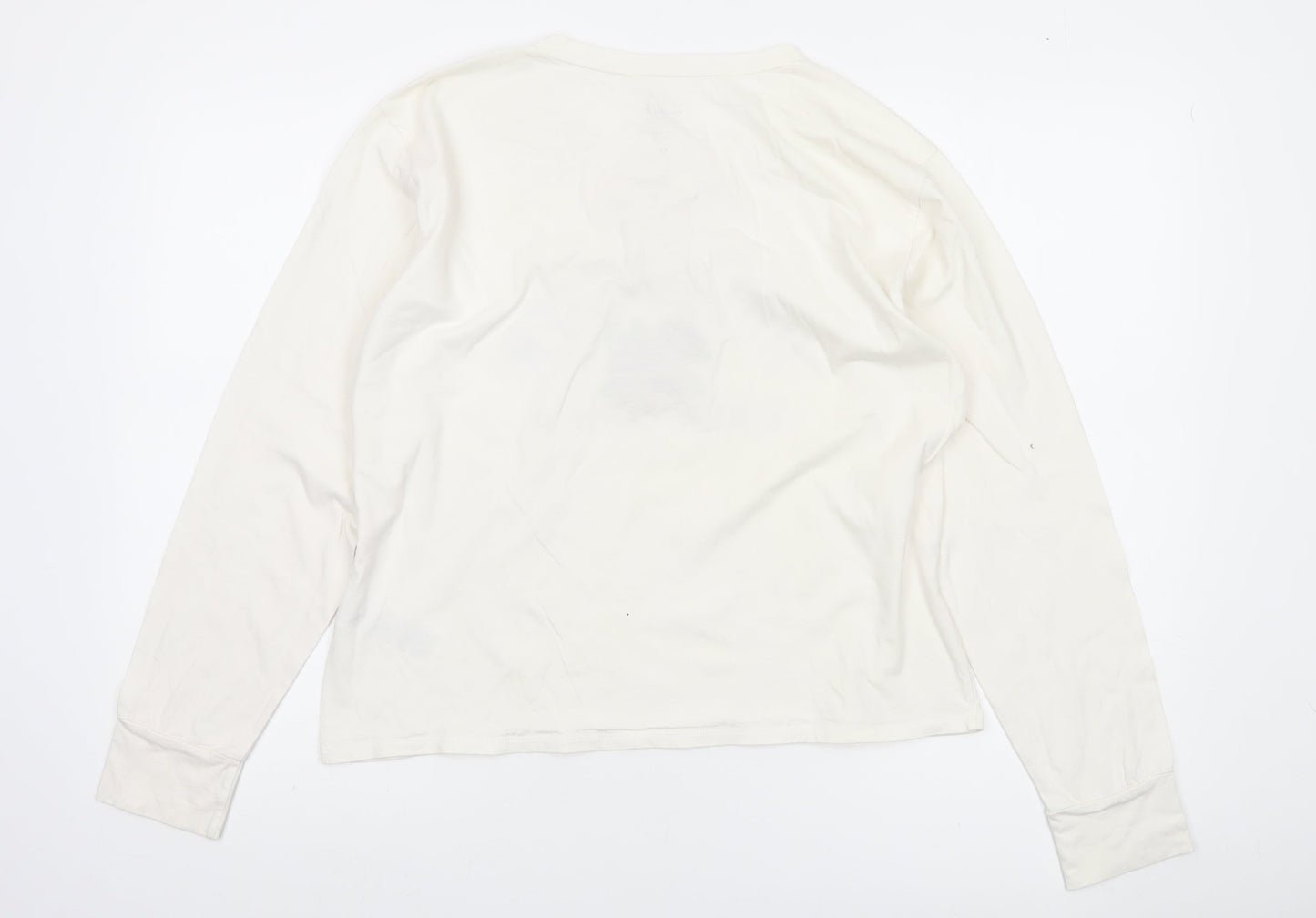 Hollister Women White Long Sleeve V-Neck Graphic Tee M