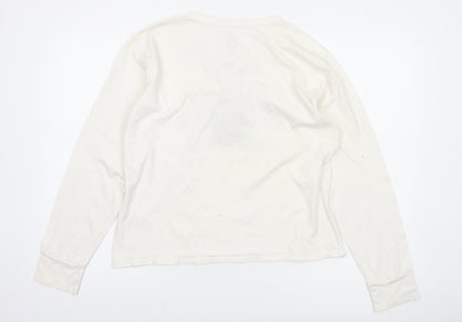 Hollister Women White Long Sleeve V-Neck Graphic Tee M