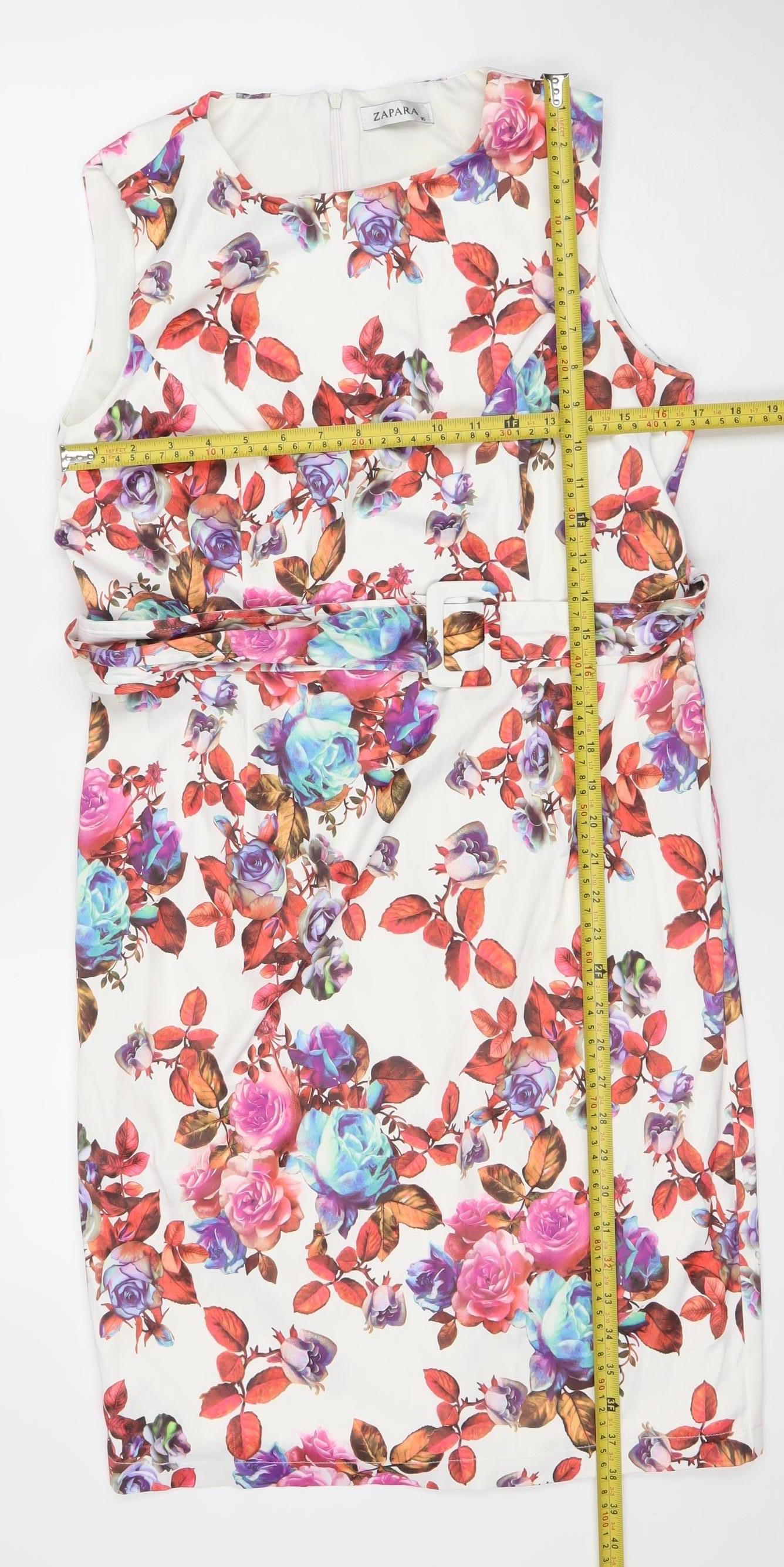 Zapara Women’s Multicoloured Floral Belted Sheath Dress Size 16