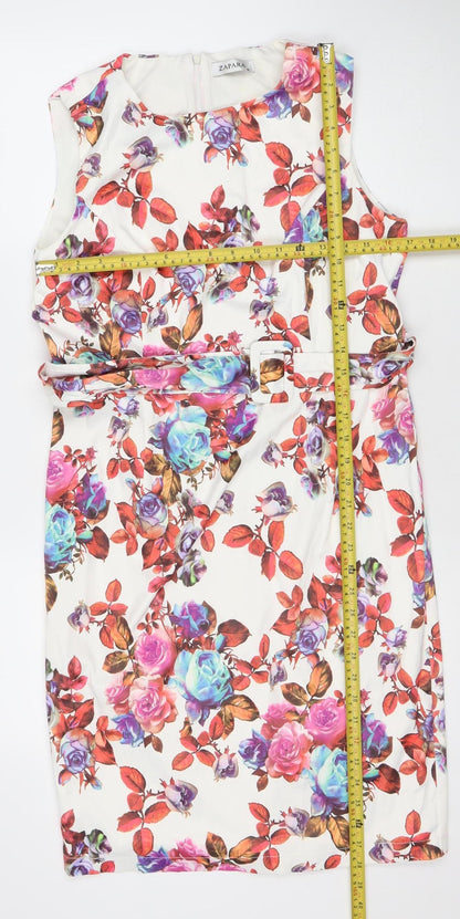 Zapara Women’s Multicoloured Floral Belted Sheath Dress Size 16