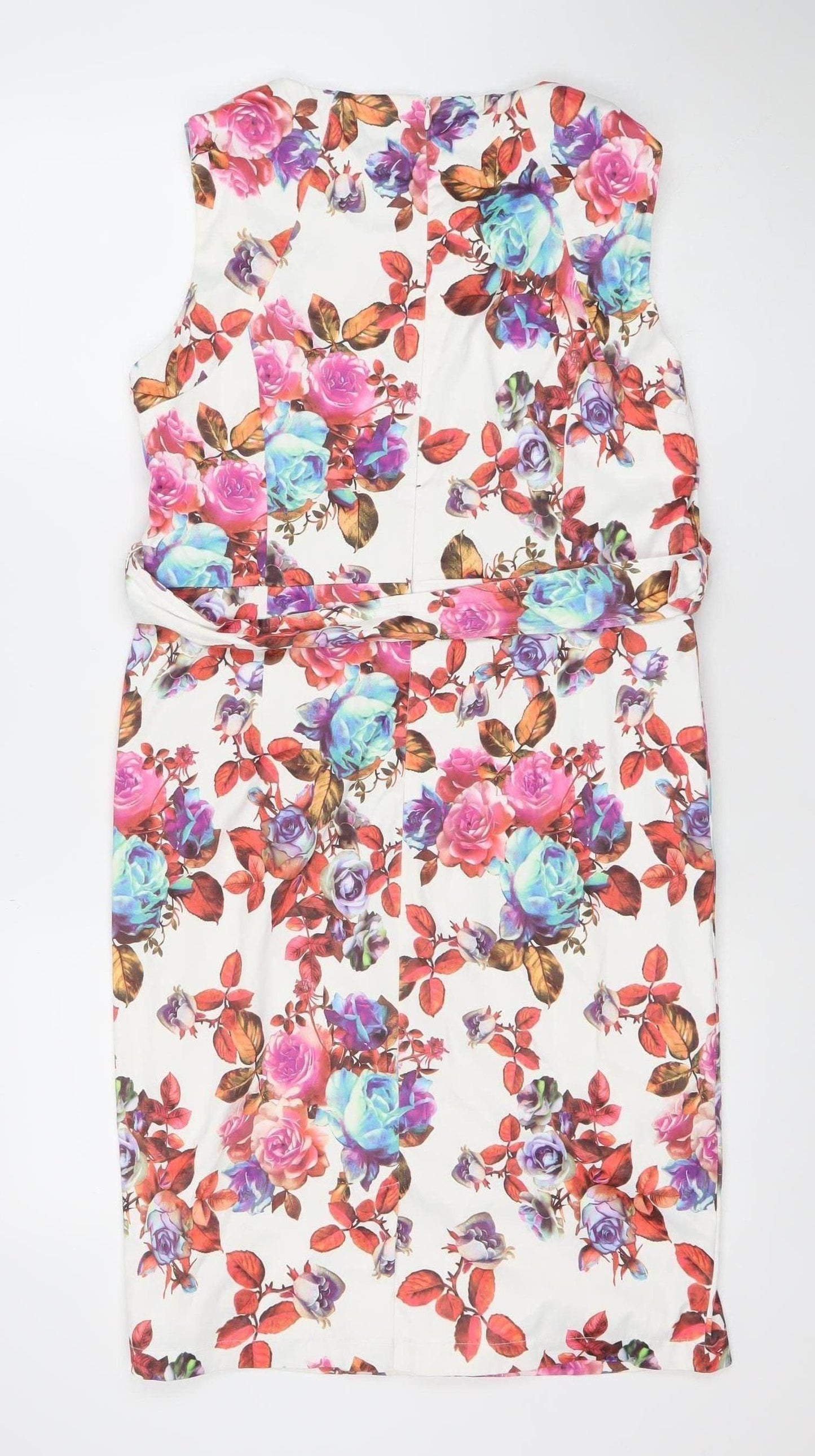 Zapara Women’s Multicoloured Floral Belted Sheath Dress Size 16