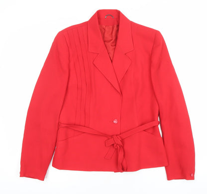 Monetgue Women’s Red Wool Blend Belted Blazer Size 12 Classic Fit