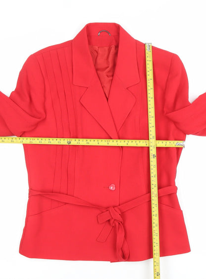 Monetgue Women’s Red Wool Blend Belted Blazer Size 12 Classic Fit