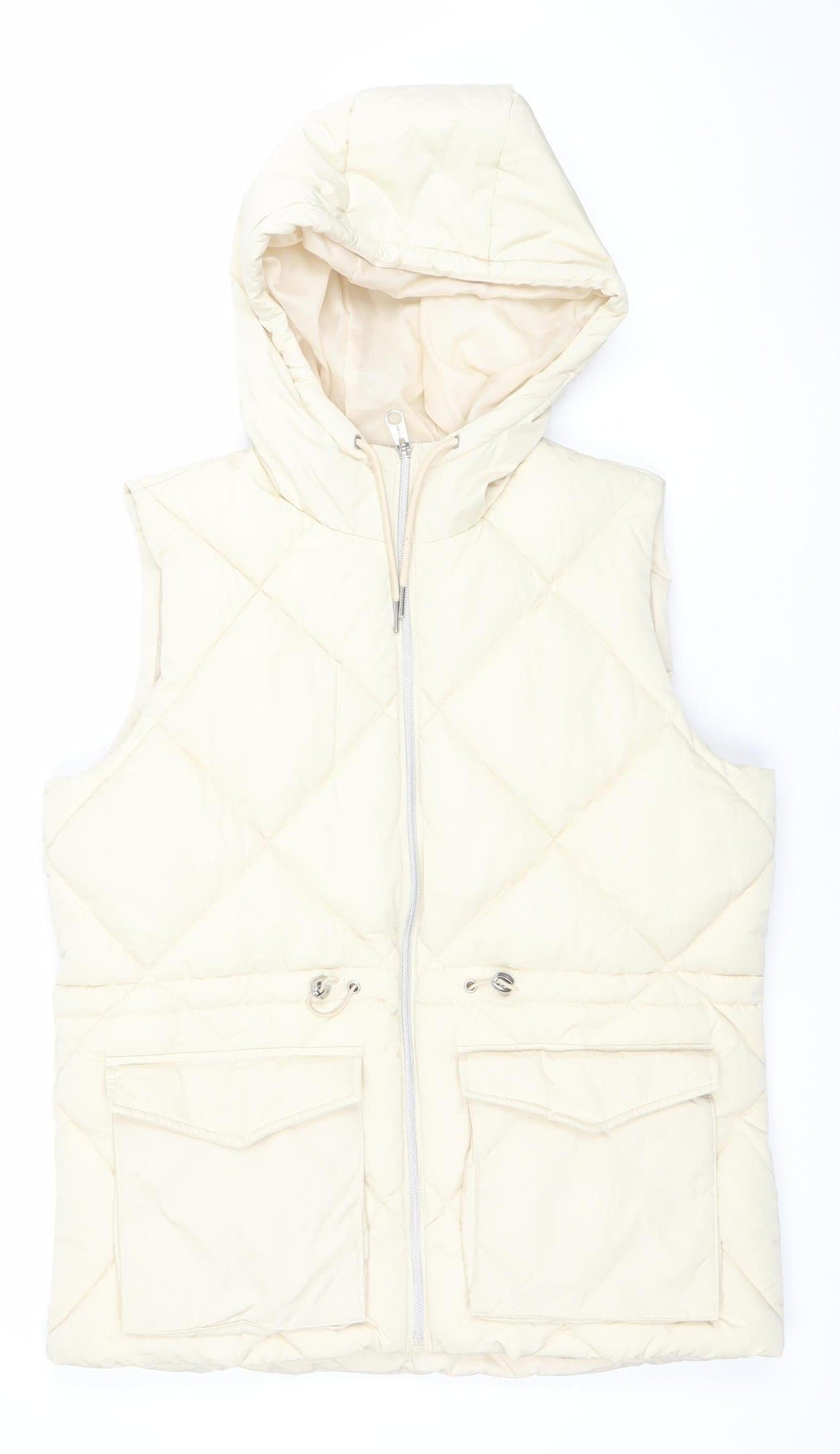 George Women Beige Quilted Hooded Puffer Waistcoat M