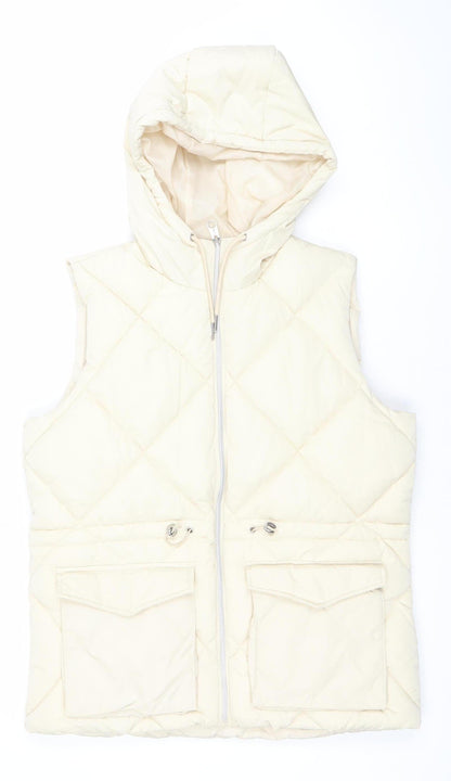George Women Beige Quilted Hooded Puffer Waistcoat M