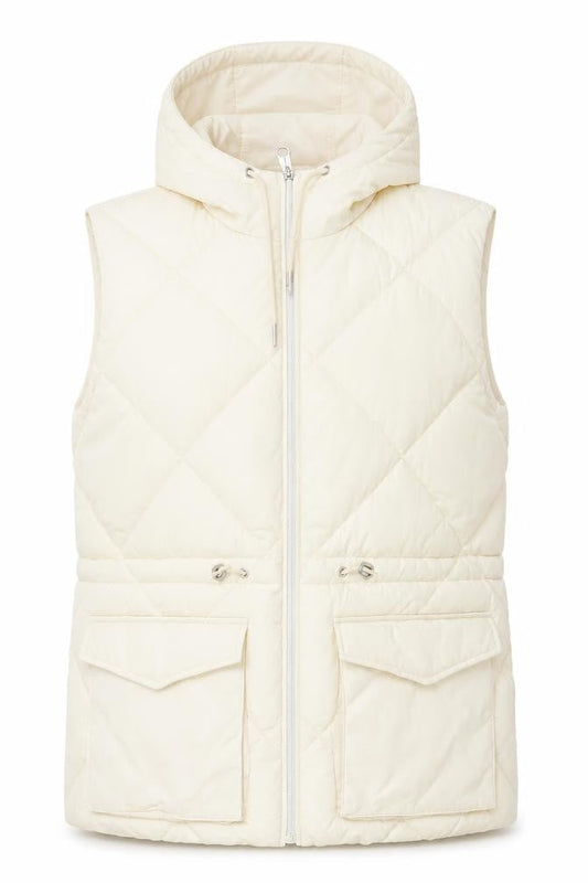 George Women Beige Quilted Hooded Puffer Waistcoat M