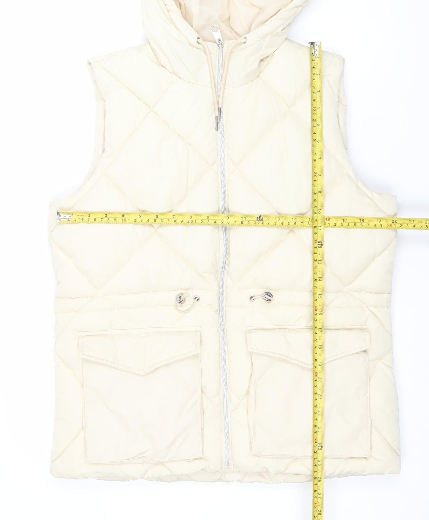 George Women Beige Quilted Hooded Puffer Waistcoat M