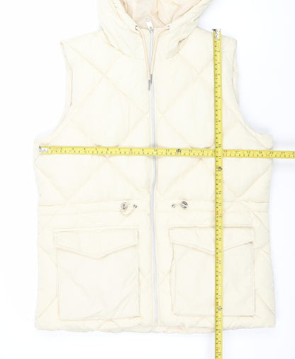 George Women Beige Quilted Hooded Puffer Waistcoat M