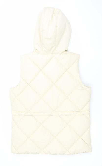 George Women Beige Quilted Hooded Puffer Waistcoat M