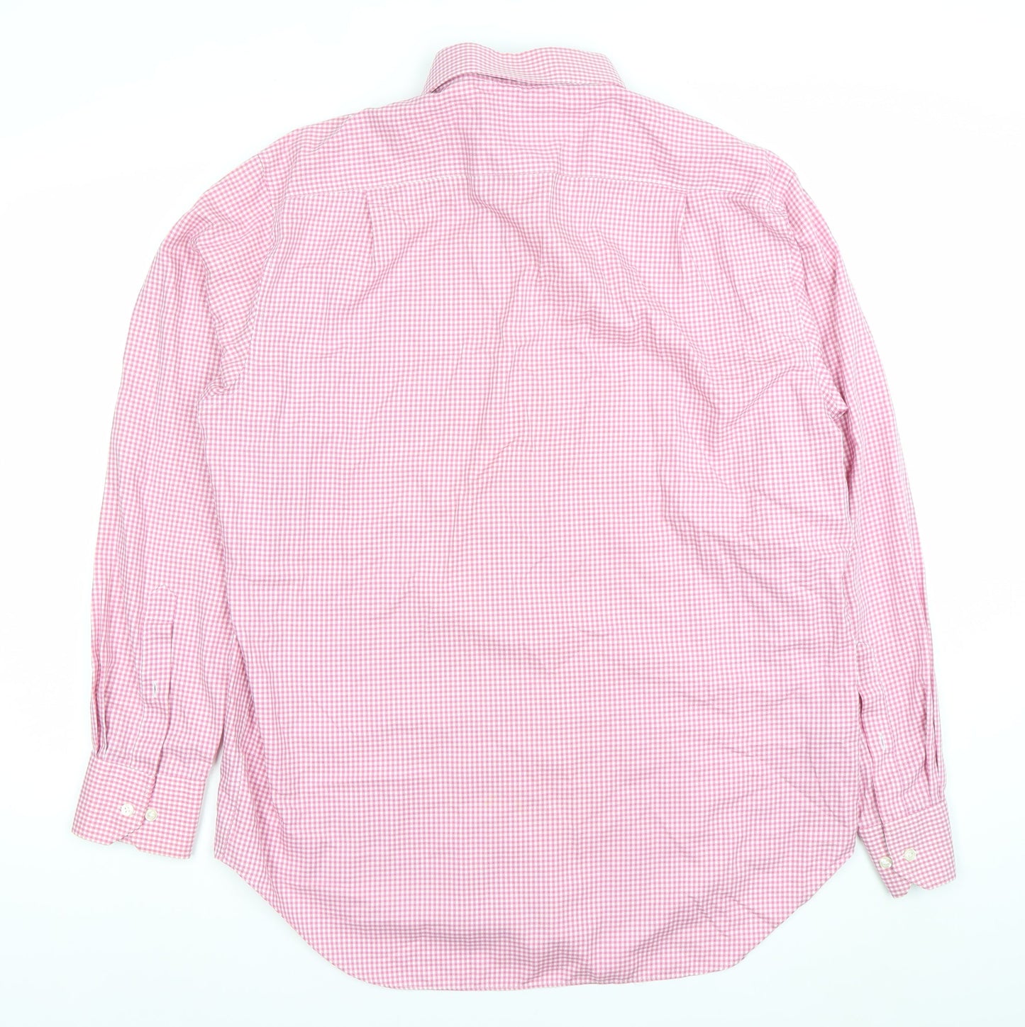 Marks and Spencer Men's Pink Check Long Sleeve Button-Up Shirt Size 16 Classic Fit