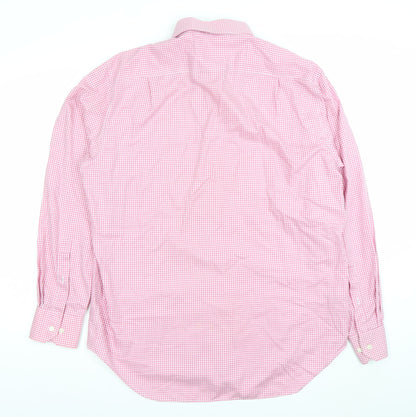 Marks and Spencer Men's Pink Check Long Sleeve Button-Up Shirt Size 16 Classic Fit
