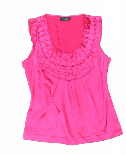 Next Women’s Pink Sleeveless Satin Ruffle Tunic Blouse Size 10