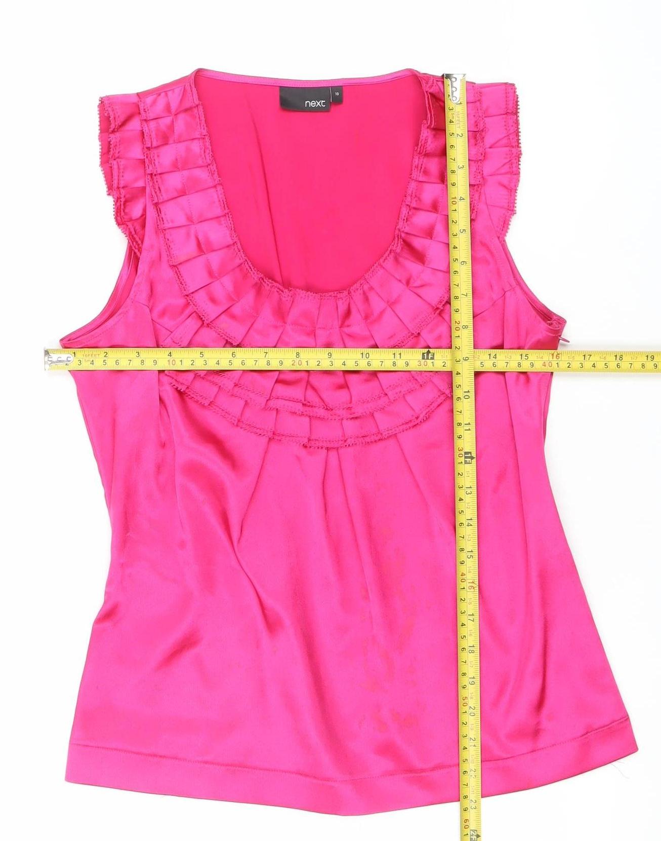 Next Women’s Pink Sleeveless Satin Ruffle Tunic Blouse Size 10