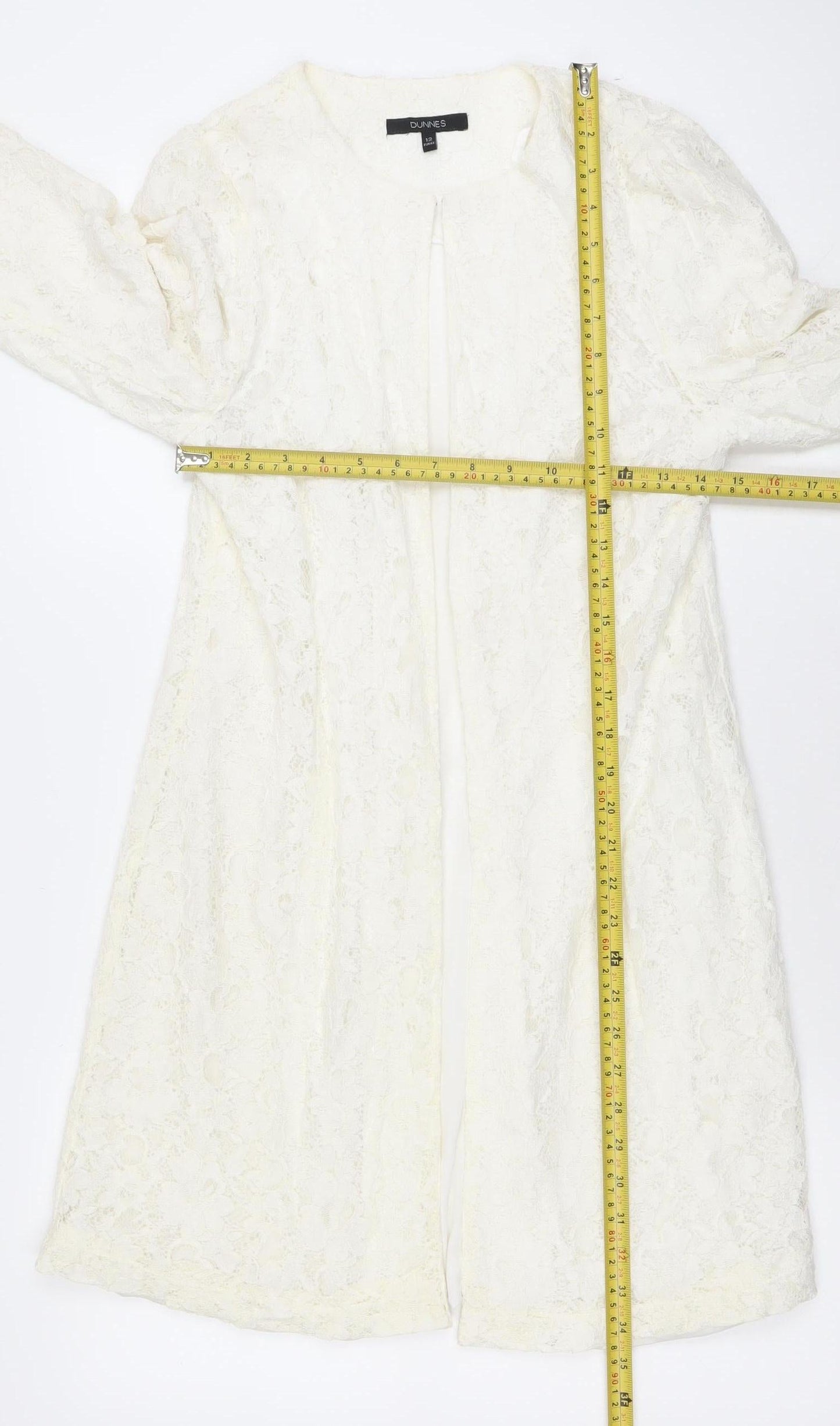 Dunnes Women Ivory Lace Mid-Length Coat Size 12 Elegant Formal Wear