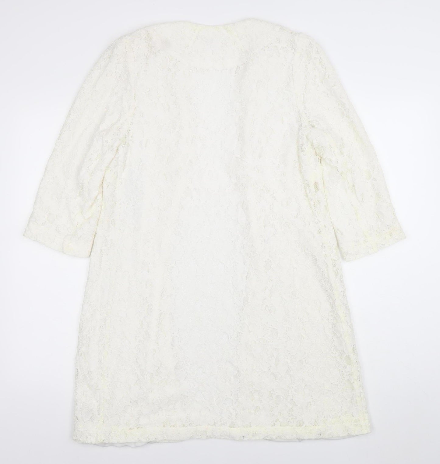 Dunnes Women Ivory Lace Mid-Length Coat Size 12 Elegant Formal Wear
